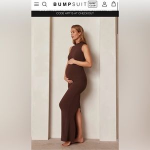 Bumpsuit Sculpting Rib Mock Neck Maxi Dress in Brown